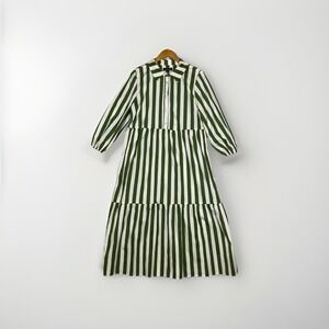 Rachel Zoe Shirt Dress Womens L Green Striped Midi Tiered Resortwear Preppy